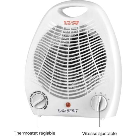 Radiateur soufflant salle de bain 2000 W – Chauffage d'appoint silencieux et compact, 2 vitesses, blanc (1/3)