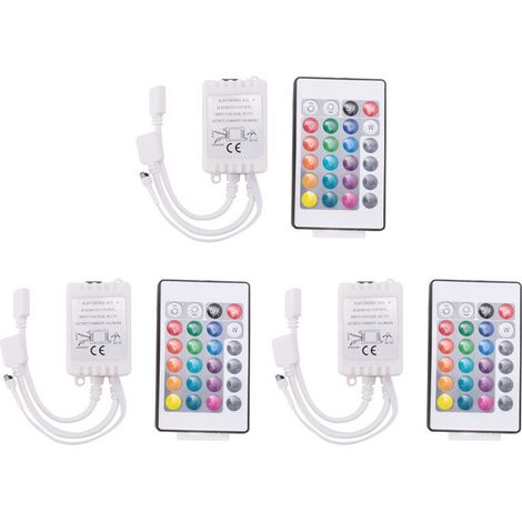 Controlador de tira de luces LED 3X, controlador de tira de luces LED RGB + control remoto infrarrojo de 24 teclas (1/4)