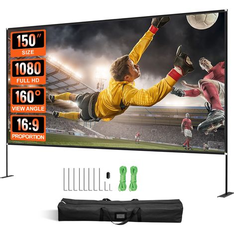VEVOR Pantalla Proyector 381 cm Pantalla de Proyector con Soporte 347 x 202 cm HD 16:9 Pantalla de Proyección Móvil 160 Grados Pantalla Home Cinema de Tela Oxford 282,7 cm para Casa Oficina Patios
