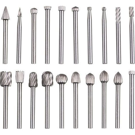 Lime rotative 20 pièces, jeu de limes en carbure,têtes de lime rotatives HSS, outil rotatif ,outil rotatif à tige de 1/8" (3 mm) pour meuleuse, travail bois, polissage des métaux, gravure, perçage (1/4)
