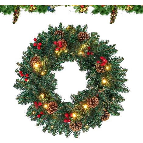 Couronne De Noël Décoration Festive Artificielle Illuminée Décorations De Couronne Pour Fêtes Porte D'Entrée Extérieur Intérieur Mur Fenêtre Cheminée Entrée Jardin (1/5)
