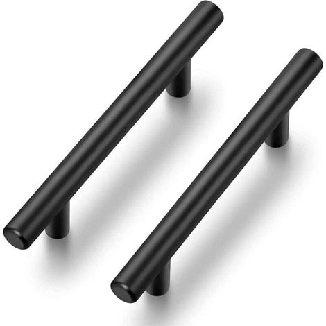 Poignées d'armoire en tube rond, poignées de porte et de tiroir, distance entre les trous 64 mm, noires, 2 pièces (1/4)