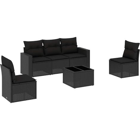 Maison Exclusive - Set Divano da Giardino 6 pz con Cuscini Nero in Polyrattan (1/5)