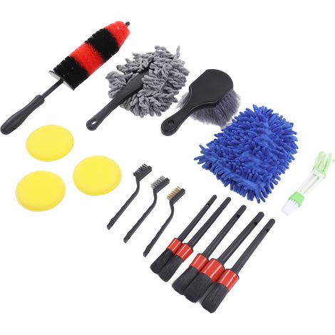 Kit de nettoyage automobile complet de 16 pièces avec brosses pour l'intérieur et l'extérieur. (1/5)