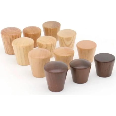 Lot de 6 boutons coniques en bois pour armoire, poignées tiroir à (1/4)