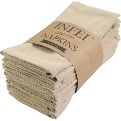 Serviettes de Table en Tissu de Couleur Unie, Lot de 12 (16,9 x 16,9 Pouces), Serviette de Table de Cuisine en Coton réutilisable, pour Les fêtes, l’hôtel et la Maison (Lin) (1/5)