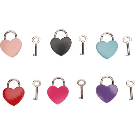 6 Cadenas Cœur Colorés en Alliage de Zinc avec Clés pour Boîte à Bijoux, Sac, Tiroir - Lot Multifonction Portable (1/5)