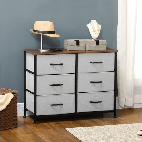 Kommode 80/30/62,5 cm Grau mit 6 Stoffschubladen, platzsparend und stabil (1/5)