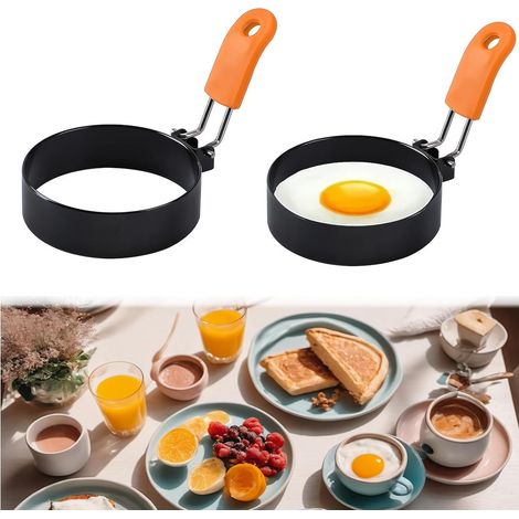 Due stampi per uova fritte, stampi per uova fritte, stampi per pancake in acciaio inox, anelli a forma di uovo fritto, formatori per uova, uova fritte, stampi per pancake e uova fritte (1/5)