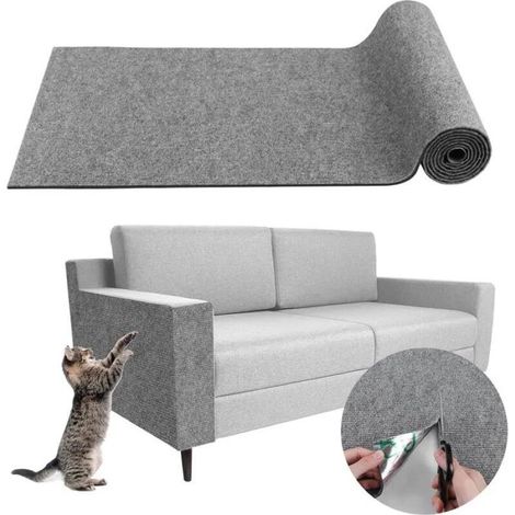 Tapis Griffoir pour Chat Auto-Adhésif 40×200 cm, DIY Trimmable Chats Grattoir, Protège Les Meubles et Les Canapés - Gris clair (1/4)