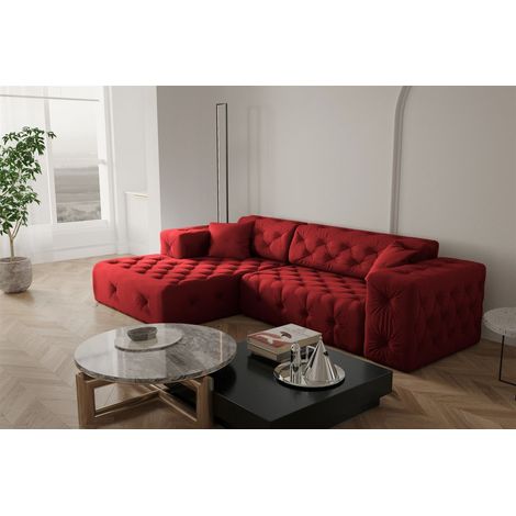 Ecksofa Designersofa CHANTAL in Stoff Opera Velvet Rubinrot Ottomane Links (1/5)