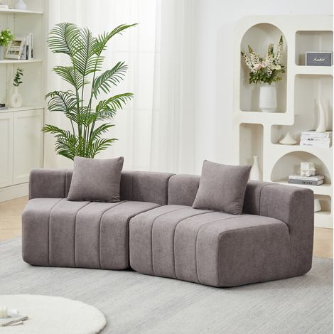 Divano modulare curvo in ciniglia con 2 cuscini, 223 x 83,8 x 73,6 cm, grigio HAVRYA (1/5)