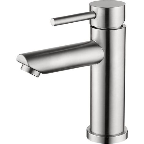 Grifo monomando de baño en acero inoxidable cepillado, cartucho cerámico, conexión para agua fría y caliente (1/5)