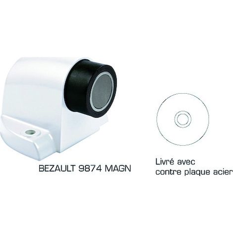 Vachette – Butoir de porte renforcé à ressort – Corps en zamak laqué blanc RAL 9010 – Amortisseur élastomère noir – Force ressort 120 kg