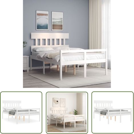 The Living Store - Cadre de lit avec tête de lit blanc 140x190 cm bois massif (1/5)