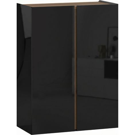 Meuble à chaussures 6 niveaux à portes brillantes noires, rangement jusqu’à 18 paires, fermeture silencieuse, design sans poignée, structure bois clair – CHICFURN (1/5)