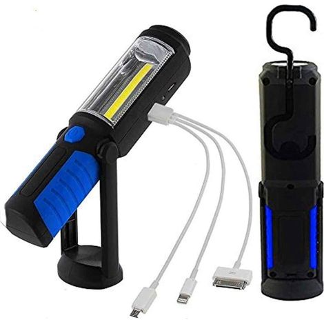 Lampe Torche LED Puissante Rechargeable COB Lampe de Travail Baladeuse à LED Lampe de Poche avec Base d'Aimant et Crochet à Suspendre pour Camping/Randonée/Auto/Garage/Atelier