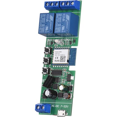 Interrupteur télécommande 2 canaux DC5V/7-32V, module relais WiFi, fonction de synchronisation, sans fil pour Android/iOS, compatible avec Google Home (1/5)