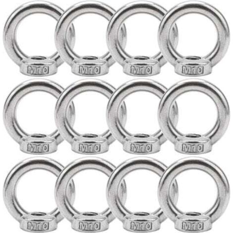 Écrous à œil en acier inoxydable 304 M10 – Lot de 12 pièces pour accessoires de levage et fixation (1/5)