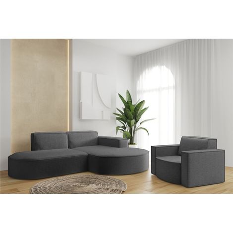 Sofa Set 2-teilig Sessel und Ecksofa PALMA XS Ascot Graphitgrau Ottomane Rechts (1/3)