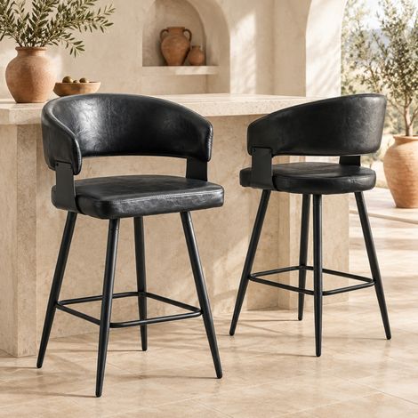 Sedia da sala da pranzo imbottita con braccioli, nera, set da 2, struttura in metallo, OKMYHOME (1/5)