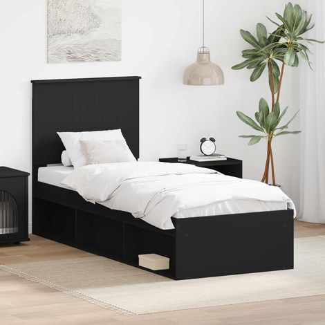 Cadre de lit-Structure de lit Noir 75 x 190 cm Bois de pin massif 294017 (1/5)