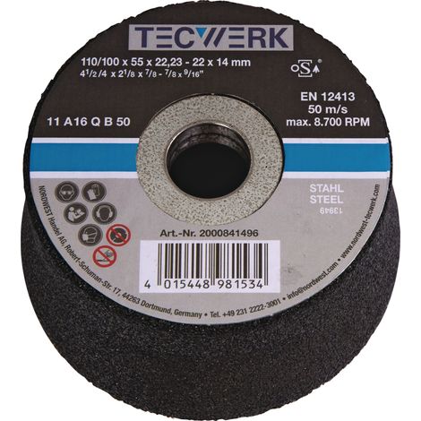 Meule boisseau A16Q 110/100mm ACIER et FONTE 16 trous 22,23mm TECWERK (1/2)