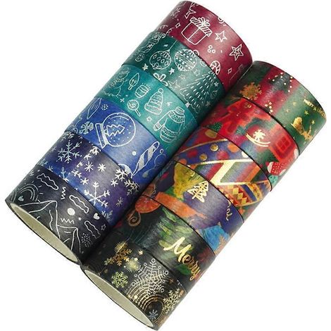 Ensemble de ruban adhésif décoratif de Noël (washi tape), 12 rouleaux, pour les décorations hivernales, convient pour l'art, les loisirs créatifs, les agendas, les carnets, etc. (1/5)