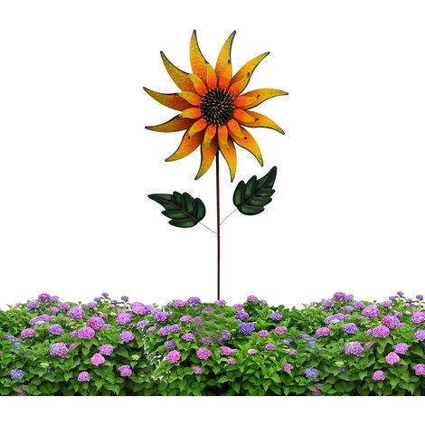 Rasen Pinwheel Außensemenblumenwindspinner Metall