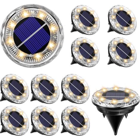 Lot de 12 Lampes Solaires Extérieures Jardin, Lampe Solaire Au Sol Jardin avec 8 LED 3000K, Étanche IP65 pour Allée, Chemin, Pelouse, Terrasse, Cour, Piscine
