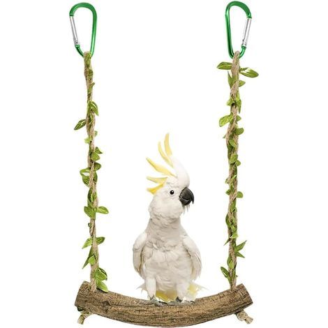 Swing, Perch, Wood and Rattan, 20cm Rope, 18cm Bar, Bird Cage, Parakeet (1/5)