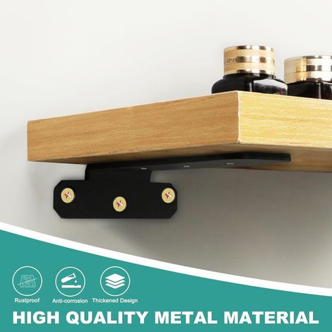 2 Pièces Equerre Etagere Murale Equerre Charge Lourde, Équerre Étagère Metal Noir, 150MM Support Étagère Murale Forme en L, Fixation Flottante Support avec Vis (1/5)