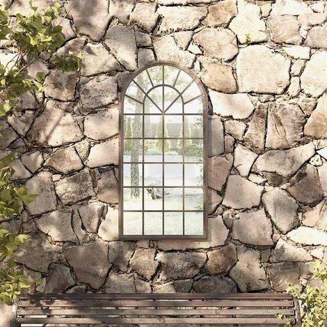 Miroir de jardin-Miroir décoratif-Miroir d'extérieur Sable 90x45 cm Fer pour utilisation extérieure 825249 (1/5)