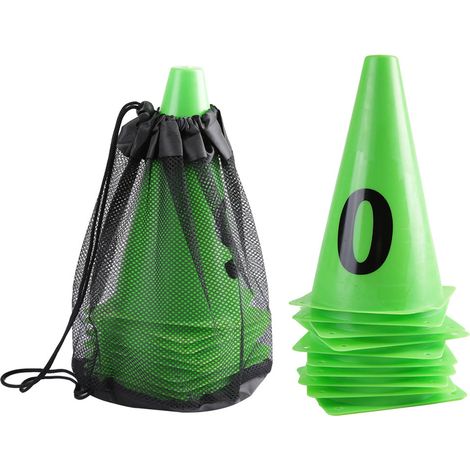 Lot de 10 cônes d'entraînement de football verts 23cm numérotés 0-9, barrières de marquage pour entraînement (1/5)