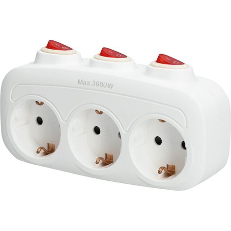 Ladrón de triple salida (3680W máximo) con multi interruptor fabricado en polipropileno color blanco (1/5)