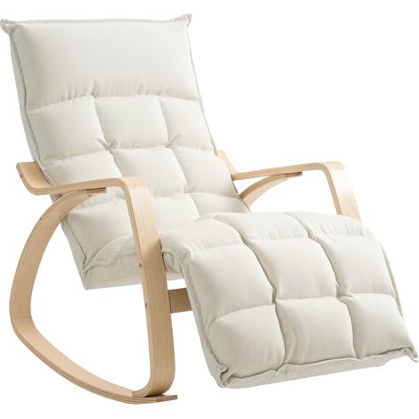 Schaukelstuhl in Creme, verstellbare Fußstütze, Birkenrahmen, Maße 67 x 106-123 x 92 cm, optimaler Komfort.