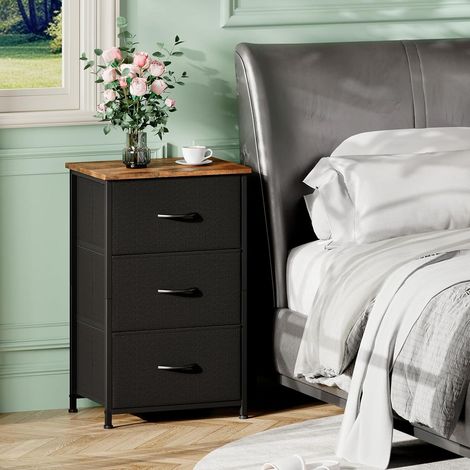 Stoffkommode mit 3 Schubladen, Aufbewahrungsschrank für Schlafzimmer, Wohnzimmer, Flur, rustikales Braun (1/5)