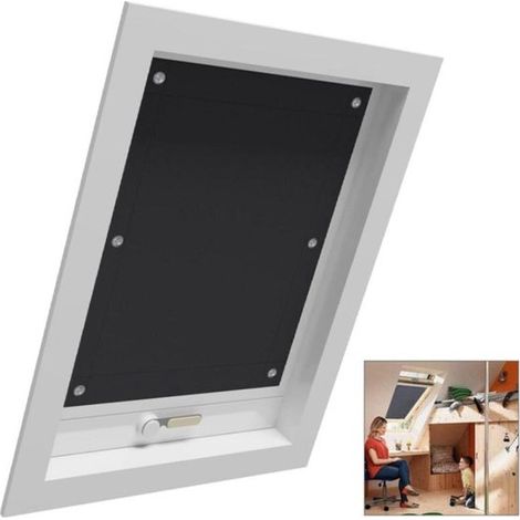 Rideau occultant avec ventouses 76x115 cm, store thermique isolant pour fenêtre de toit, sans perçage, portable, noir (1/2)