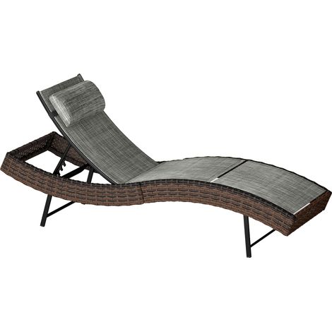 Polyrattan Sonnenliege S-Form Gartenliege mit Kissen 5-stufig verstellbare Rückenlehne 60x198x44cm Braun