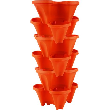 Jardinière empilable en polypropylène pour fraisiers, pot de fleurs à 4 lobes pour légumes et fruits, rouge brique (1/5)