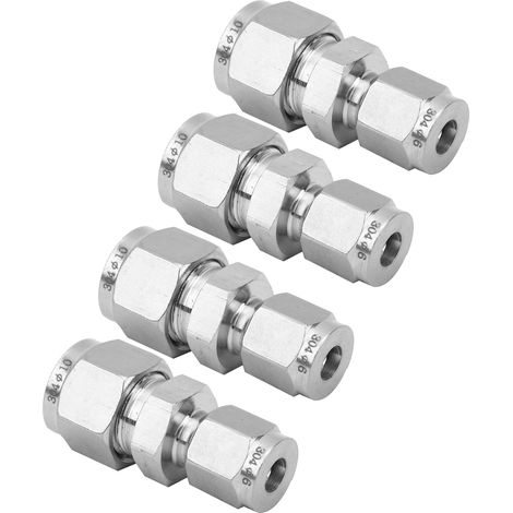 Ensemble de 4 raccords à compression, acier inoxydable 304, réducteur droit à double bague, Ф6/Ф10 (1/5)
