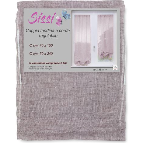 COPPIA tendina SISSI a VETRO MODERNA larga cm 70 Regolabile a Cordine ROSA COPPIA (2 TELI) CM. 70X240