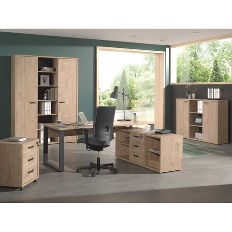 Ensemble de bureau contemporain chêne doré Balto (1/5)