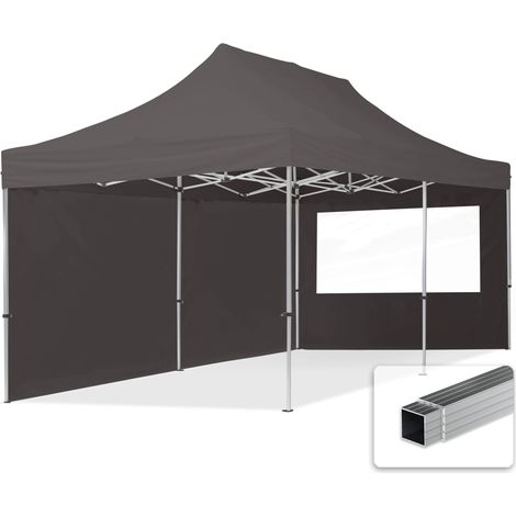 3x6 Pop Up Gazebo ECONOMY Aluminium 32 mm, incl. Sidewalls with Panorama Windows, dark grey High Performance Polyester