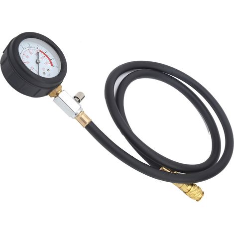 Kit de test de pression d'huile moteur avec manomètre, coffret à outils, témoin de niveau d'huile bas et adaptateur de raccordement à 90°. (1/5)