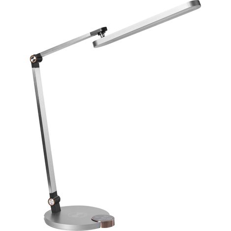Desk Lamp Grey Synthetic Material 3 Temperature Modes Stepless Dimmer Wireless Charger Adjustable Shade Modern Home Office CAROY