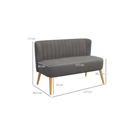 Canapé 2 places gris foncé effet lin avec pieds en bois et capacité de 150 kg pour salon, chambre et bureau (1/5)