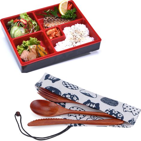 Ensemble de couverts en bois portable - Cuillère, fourchette, couteau - Sac inclus