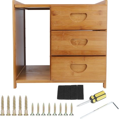 Table de chevet moderne Mini Table de chevet en bambou Tables d'appoint avec 3 tiroirs accessoire de chambre (1/5)