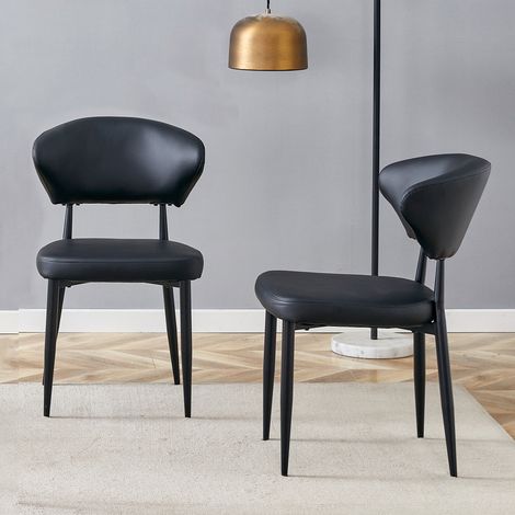 Set di 2 sedie da pranzo ergonomiche nere in PU e metallo DESVIAE (1/5)